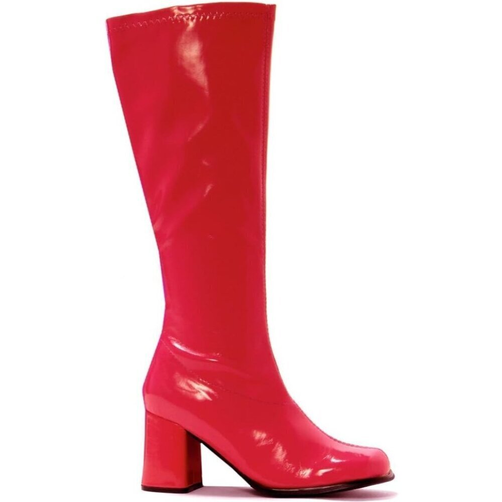 Women's Polyurethane Red Gogo Knee High Peep-Toe Sling back Chunky Heels Boot